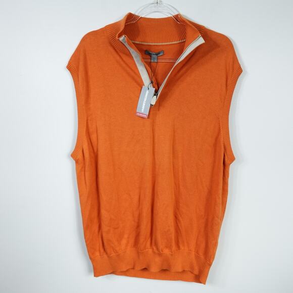 New Johnston & Murphy Orange Sweater Vest Quarter Zip Pima Cotton Men's XXL - Picture 2 of 7